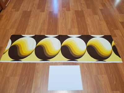 Awesome RARE Vintage Mid Century retro 70s Yel Brn Striped Spheres fabric! LOOK 
