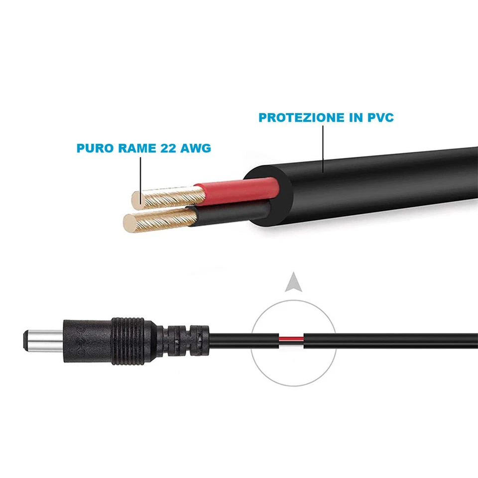 CONNETTORE DI ALIMENTAZIONE SPINOTTO MASCHIO VOLANTE JACK 5,5x2,1mm DC - 2 PEZZI - Immagine 2 di 3