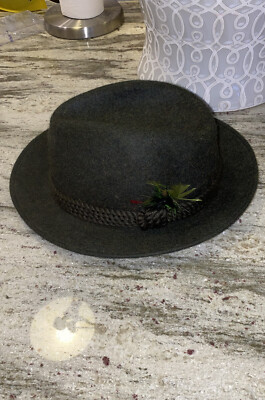 Vintage Mayser German Handcrafted Wool Fedora Hat W/ Feather