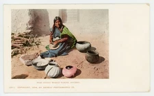 Moki Indian Woman making Pottery ARIZONA © 1899 Detroit Photographic Postcard