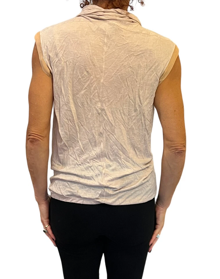 女士 LANVIN 意大利制造 BLUSH 粉色袖 V 领现金混纺上衣 M — 第 4/4 张图片