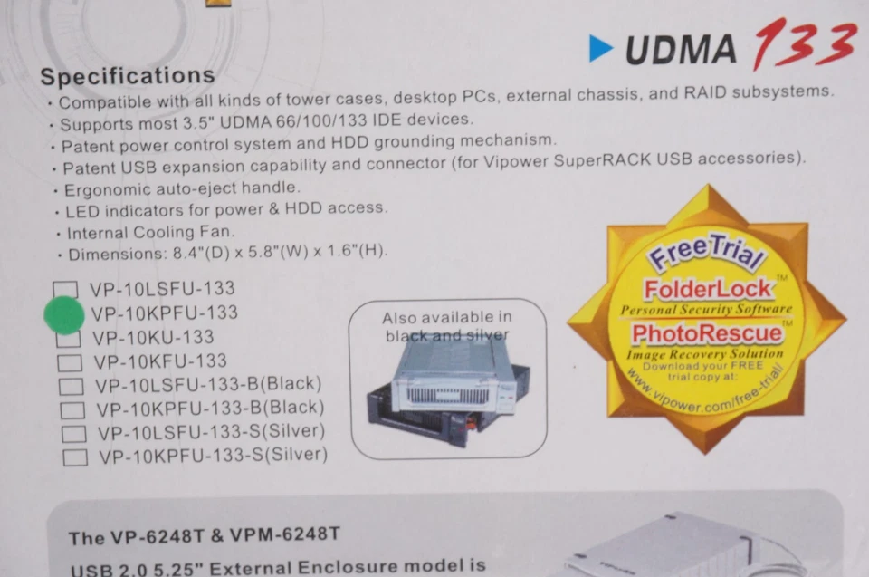 Vipower Mobile Super Rack VP-10KPFU-133 For 3.5 IDE Storage Device HDD/ZIP/USB - Image 4 of 4