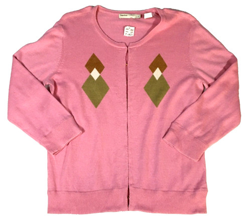 Perry Ellis, VTG Perry Ellis Womens Angora Blend Cardigan Sz L Pink Argyle 80s 90s NWT