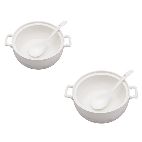 8.54"/7.5" Ceramic Soup Tureen W/ Ladle & Glass Lid White Porcelain Serveware - Picture 11 of 44
