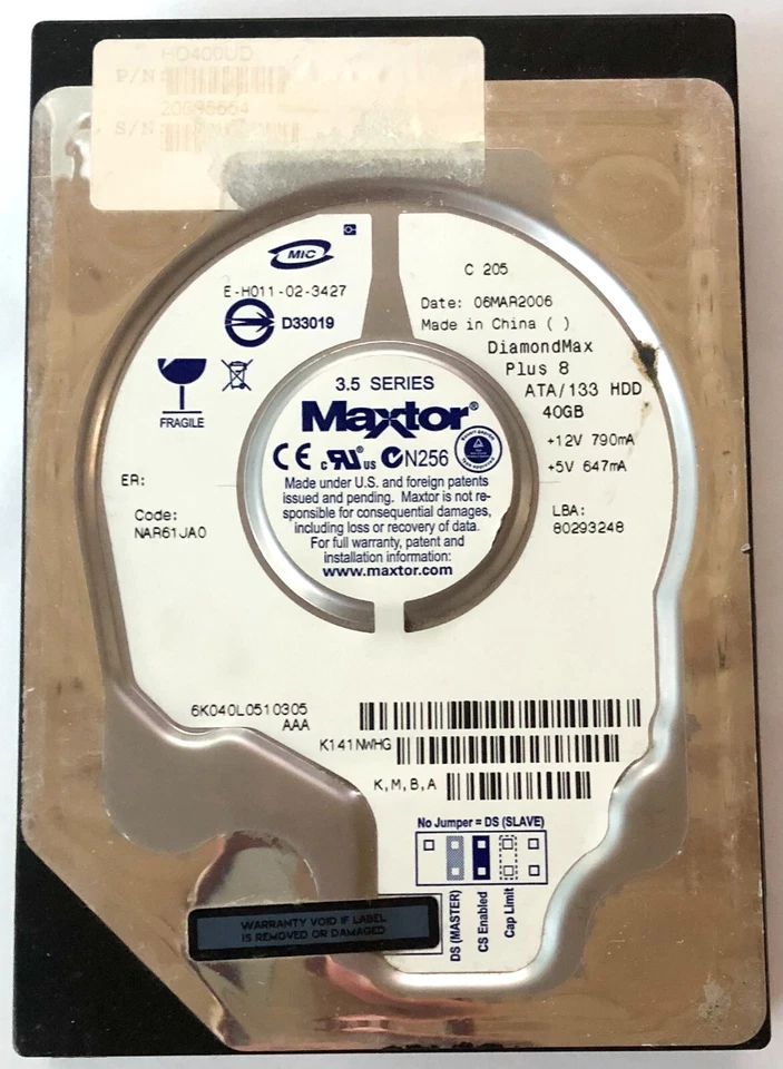Disco Duro Maxtor 40GB NAR61JA0 IDE 3,5" DiamondMax Plus 8 - Imagen 1 de 1