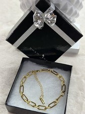 Drawn Cable Chain Bracelet for Women, 18 K Gold Plated Stainless Steel