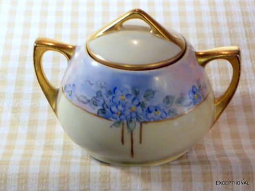 FABULOUS RARE ANTIQUE OEPIAG Royal Cecho-Slov Hand Painted Gold 5" Sugar Bowl - Picture 2 of 7