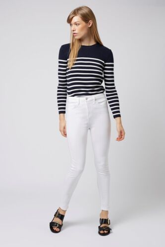 Topshop Jamie Moto Jeans High Rise Skinny White Denim Ankle Grazer SZ 32 NWT