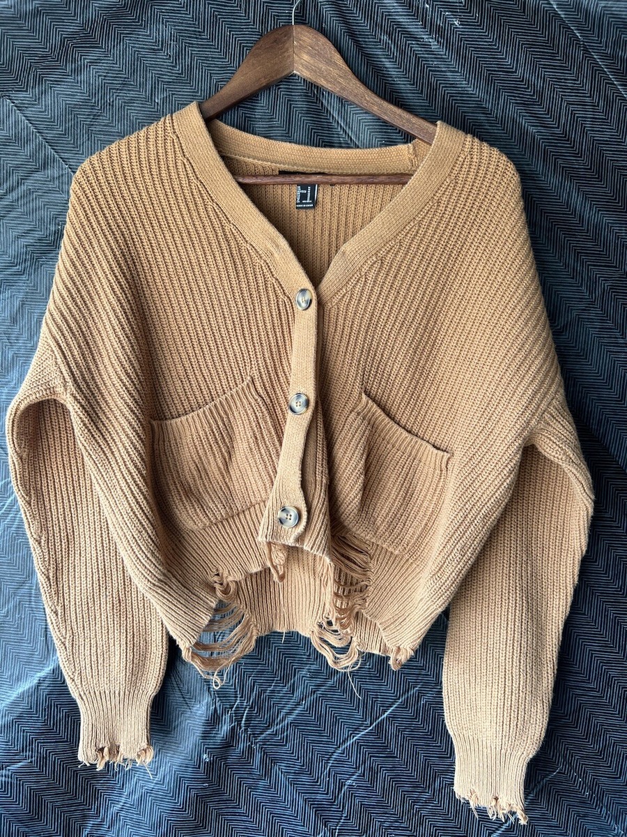Forever 21 Button Up Sweater Ripped Style Women's Size Medium