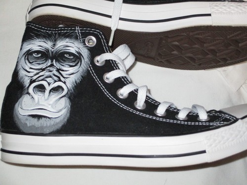 Sneakers alte Converse nere nuove personalizzate uomo 7 donna 9 Gorilla Planet of Apes - Foto 1 di 13