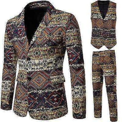 Elegante Traje Vestido Hombre Completo Colorido Chaqueta Pantalón Chaleco Fino