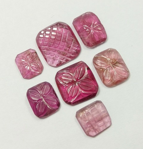 12.91 Ct Natural Carved Tourmaline Beautiful Pink Color Lot 7 Pcs Loose Gemstone - Picture 4 of 9