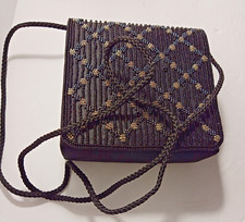 New La Regale Beaded Black Satin Cross-body Evening Clutch Purse