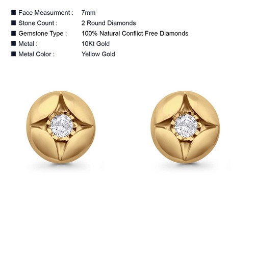 Solid 10K Yellow Gold 7mm Round Half Ball Star Shaped Diamond Stud Earrings - Bild 5 von 8