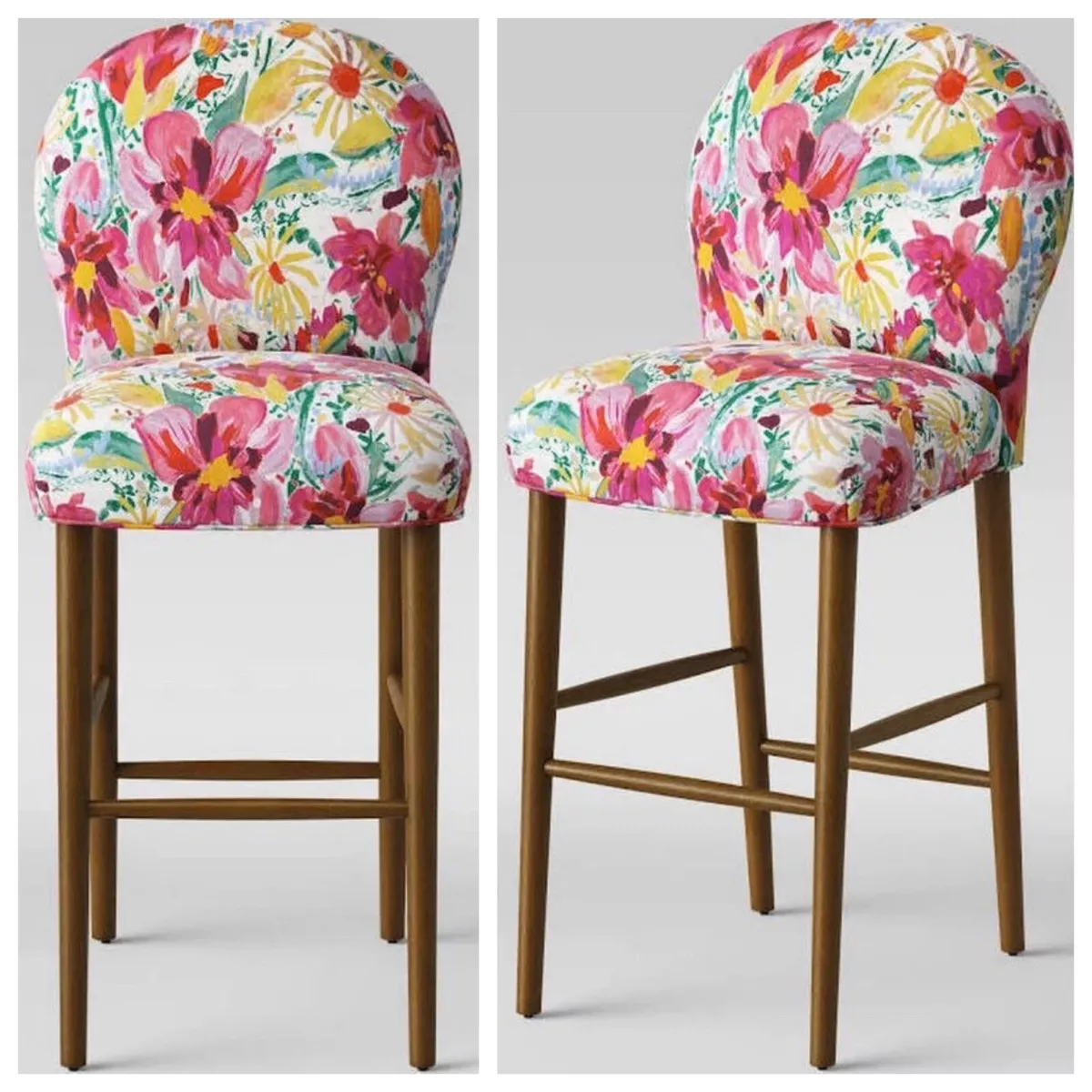 Set Of 2 High Chair Barstool Opalhouse Caracara Bright Floral Pink Rounded Back