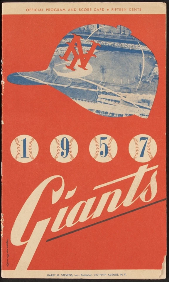 1957 New York Giants último primer partido en casa @ Polo Grounds NY 18/04/57 PROGRAMA DE JUEGO Foto 4 de 4