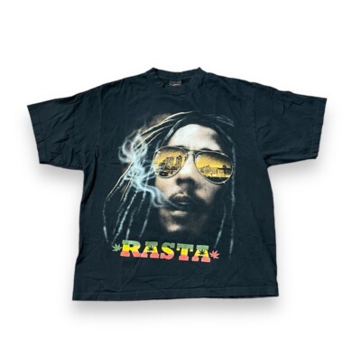 Vtg Bob Marley Big Face Weed Rasta Reggae Music Jamaica Black T Shirt Mens XL