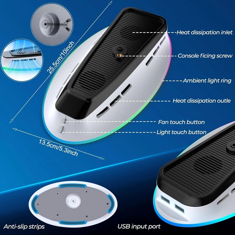 PS5 Pro/Slim Stand with Cooling Fan and RGB LED Light for Playstation 5 - Image 4 of 4