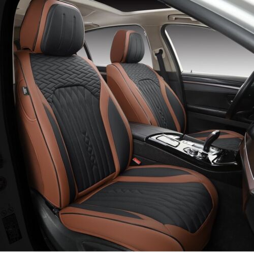 Car Seat Covers Universal Faux Leather Seat Covers for Full Set Brown-Black