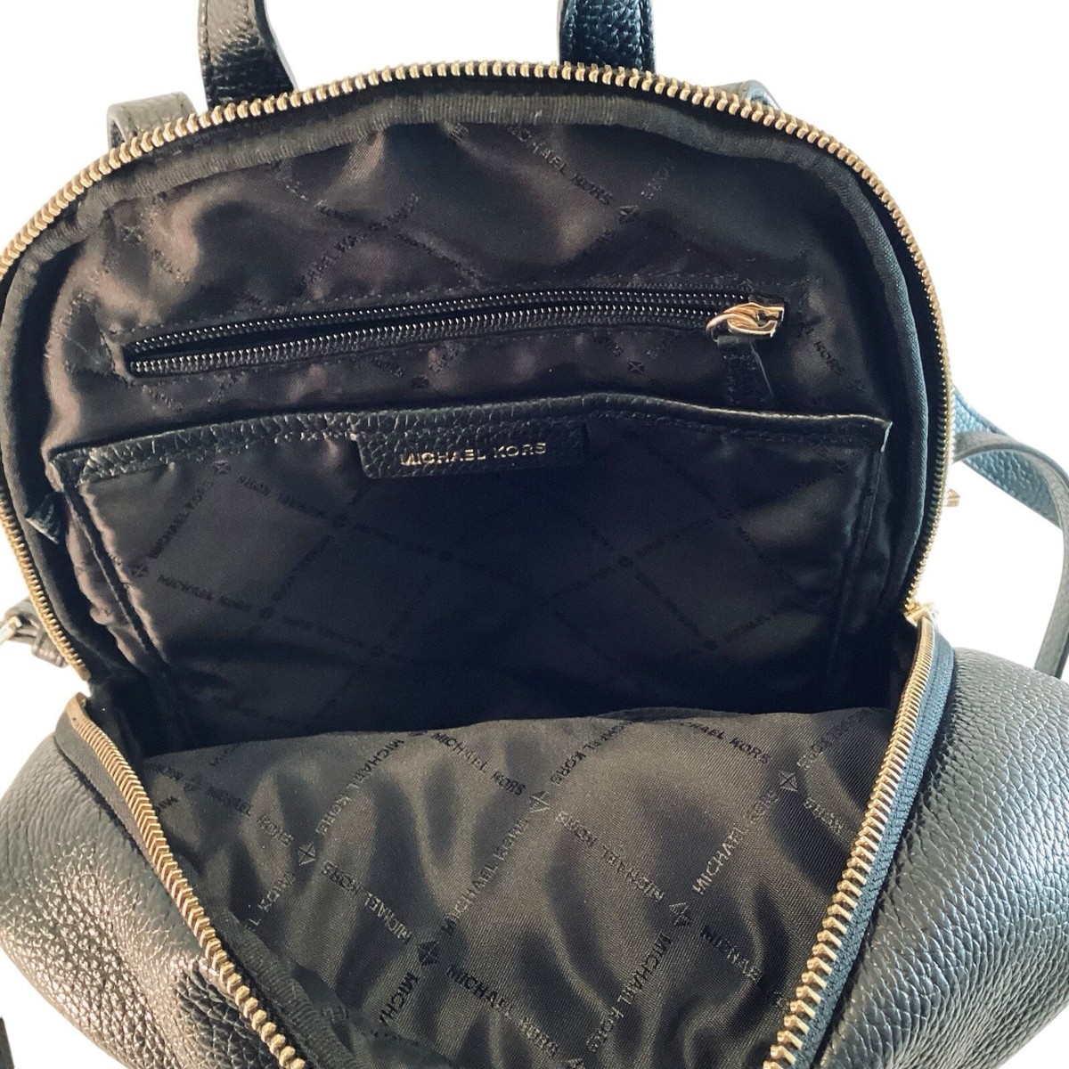 Michael Kors Backpack Erin Black Gold Accents Pebbled  display picture 3
