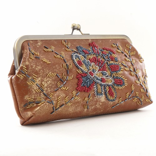 Patricia Nash Provencal Beading Potenaz Clutch / Purse /Handbag $189, Tan / Gold - Picture 5 of 7