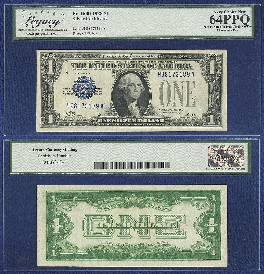 USA 1928-A / 1928 SILVER $1 REVERSE CHANGE OVER PAIR 188-189
