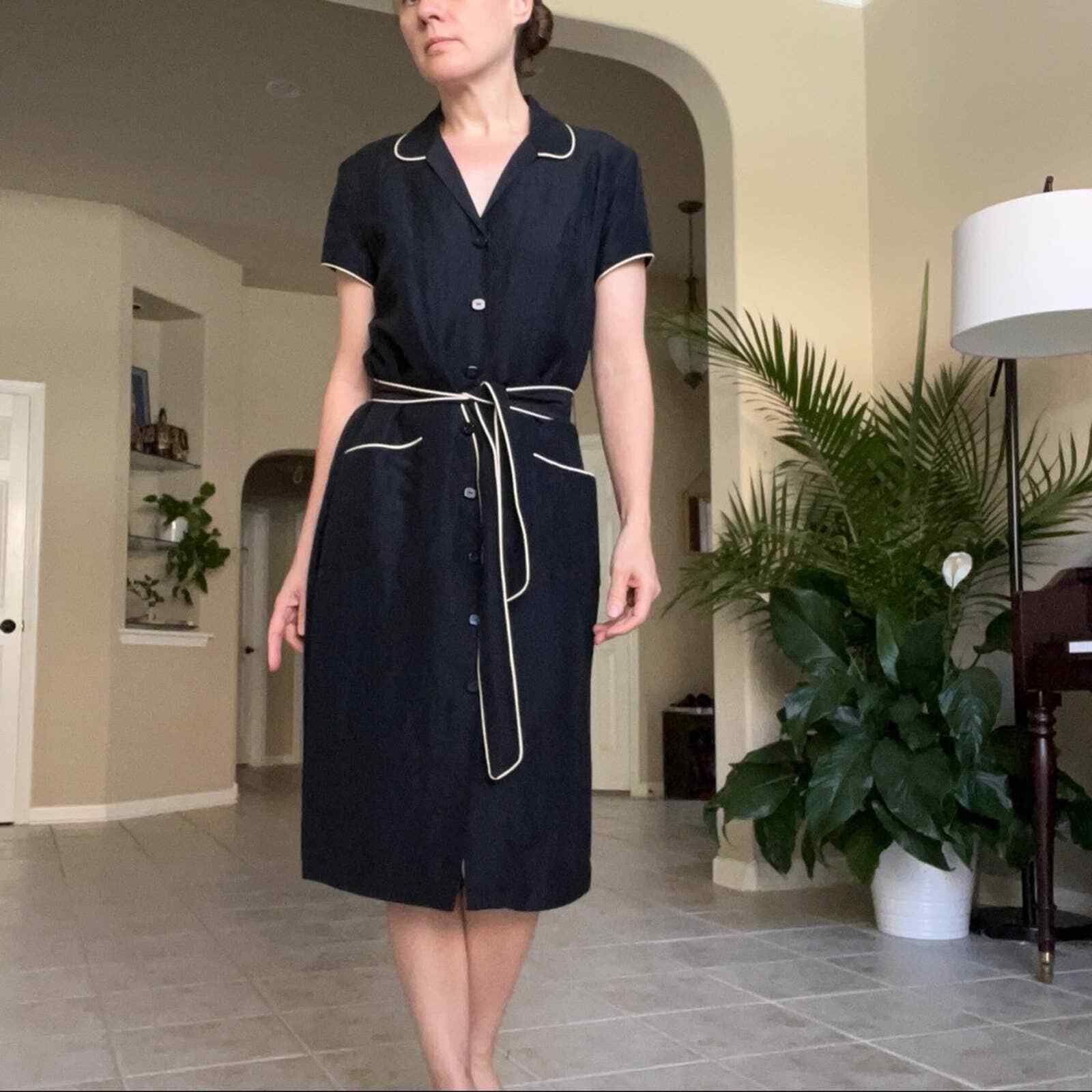 DAVID WARREN Women's Black Silk Linen Midi Shirt … - image 1