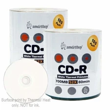 200-Pack SmartBuy White Thermal Hub Printable CD-R 52X 700MB Record Disc Everest