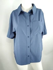 Smartwool Women Everyday Short Sleeve Button Down Blue Medium 02773-P43