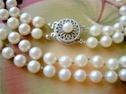 14K WHITE GOLD 2 STRAND 5.5MM CREAM AKOYA SALTWATER PEARL NECKLACE BIG CLASP-17" — photo 9