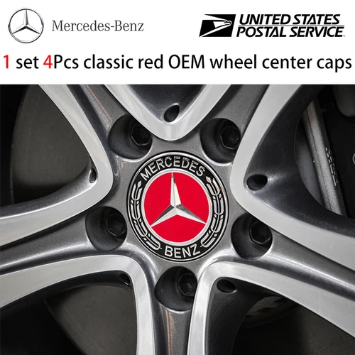 4x Für Mercede-s Ben-z Kompressorkappen ROT Felgendeckel Radkappen 75mm Emblem - Bild 3 von 3