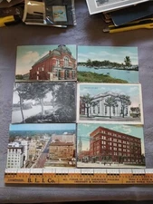 6 Flint Michigan Stamps Sent Old Postcards Downtown Building Street View Arch