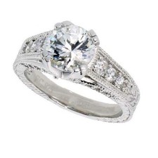 Sterling Silver Engagement CZ Ring w/ 8 mm 2.0 ct Round Center CZ Stone