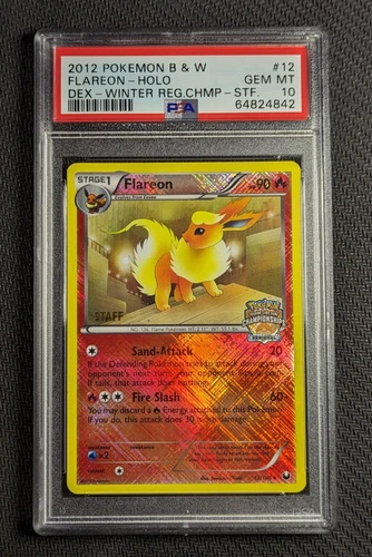 PSA 10 2012 Flareon Crosshatch Holo STAFF 12/108 REGIONAL CHAMP Pokemon POP: 3