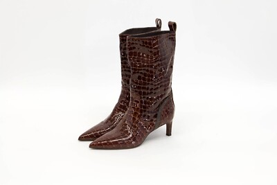NWOB $2,295 Brunello Cucinelli Women 100% Leather Croc Print Boots 37/ 7US  W242