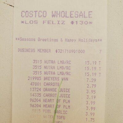 Costco Wholesale Receipt Los Feliz CA Glendale dec 11th 1999 Y2K Epherma