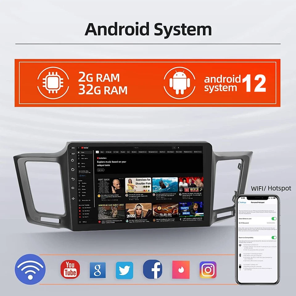 2+32GB For 2013-2018 Toyota RAV4 Apple Carplay Car Stereo Radio GPS Android 12 Foto 2 de 4