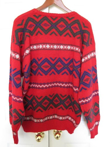CHAPS Ralph Lauren Men's Sweater L Fair Isle Shetland Wool Red Green Christmas - Picture 7 of 8