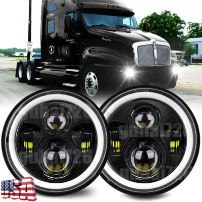 2x For Kenworth T2000 1997-2011 DOT 7'' Inch Round LED Headlights High Low Beam