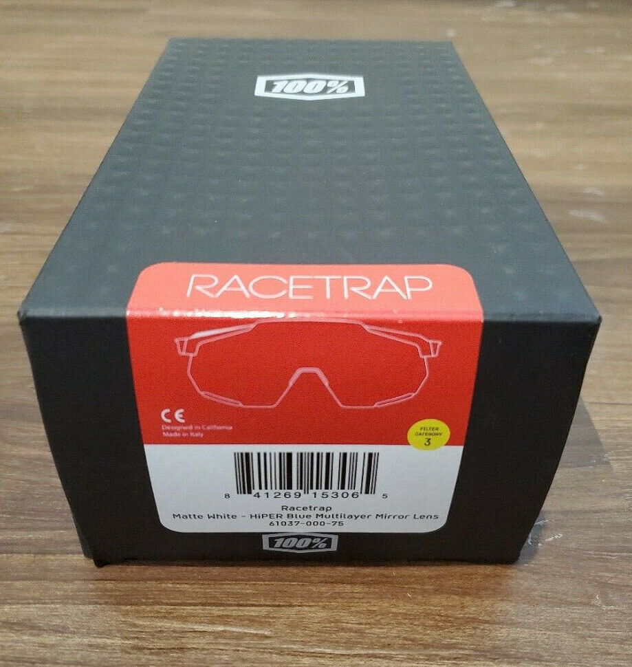 100% Racetrap Cycling Sunglasses - Matte White, HiPER Blue 100% Racetrap Cycling Sunglasses - Matte White, HiPER Blue