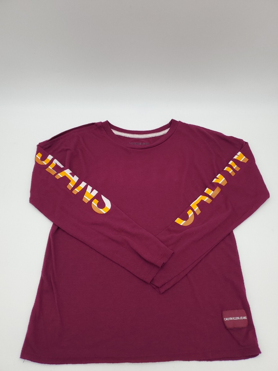 Ck Calvin Klein Jeanst-shirt LongSleeve Youth Girl M Burgundy Logo