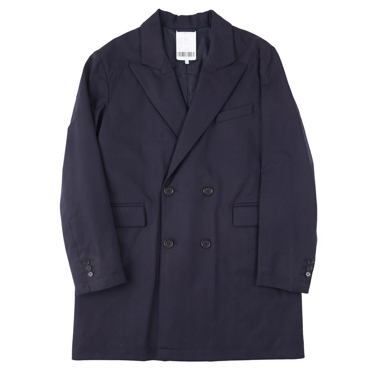 Aspesi Navy Herringbone Wool Double-Breasted 'Camel Coat' L New