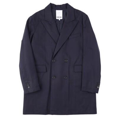Aspesi Navy Herringbone Wool Double-Breasted 'Camel Coat' L New