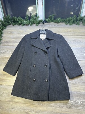 Wool Pea Coat Size Small Dark Gray 3/4 Sleeves Lined Warm