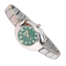Green Oblong Italian Charm Watch Jewelry Stainless Steel Bracelet Included