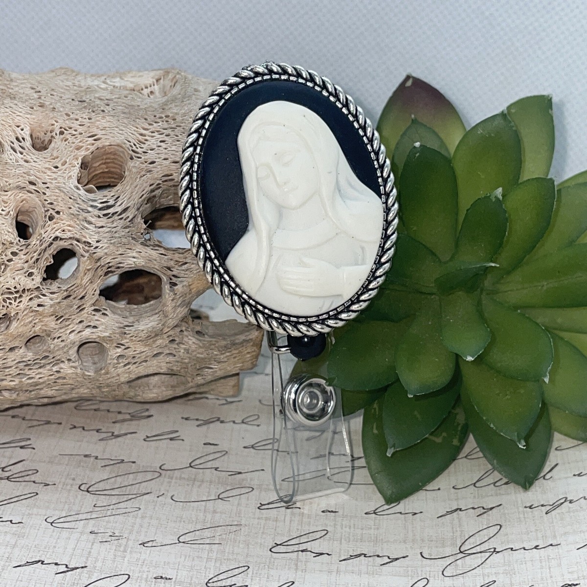 Mother Virgin Mary Cross Religious Lanyard Retractable Reel ID