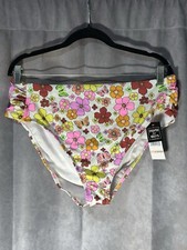 California Waves Swim Bottoms Floral Flutter White NWT Plus Size US 2 20/22 