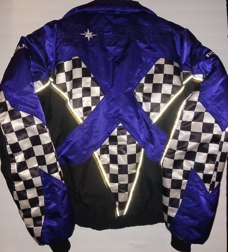 VINTAGE MENS POLARIS JACKET SNOWMOBILE PURPLE CHECKERED FLAG LARGE - Picture 5 of 5