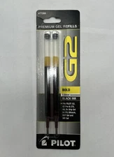 Pilot G2 Gel Pen Refills in Black-Bold Point NEW 2/Pack, Made in Japan (#77289)
