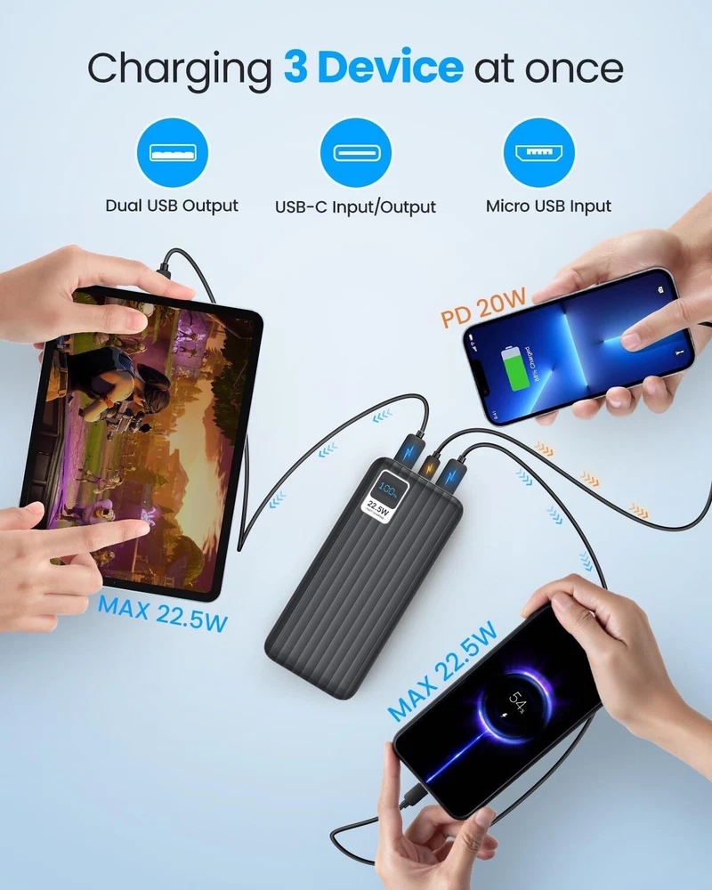 Power Bank 50000mAh 22.5W Fast Charging Portable Charger USB-C Quick Charge